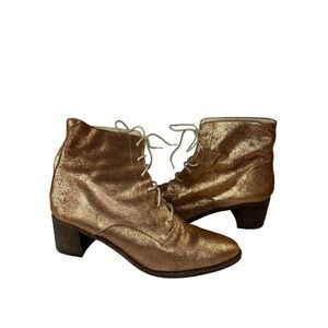 Freda Salvador Heeled ankle Lace up Booties Leather Shining Brown sz 11